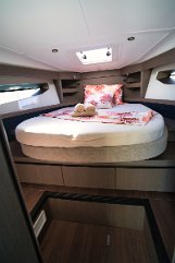 Master Bed Comfort - 'Miami Vice' High-quality mattress and premium upholstery in the master cabin of the Gran Turismo 41 ensure a good night's sleep.