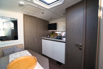 Doorway Details - 'Miami Vice' High-quality woodwork and finishings are a hallmark of the Beneteau Gran Turismo 41.