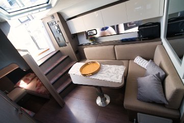 Interior Space - Beneteau Gran Turismo 41 Wide angle view showing the generous volume of the 'Miami Vice' interior.