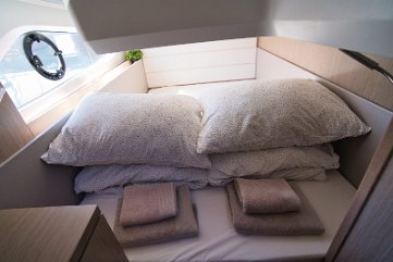 VIP Guest Cabin Port side guest cabin set up as a comfortable double berth, perfect for couples chartering in Croatia.